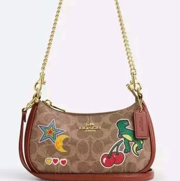 NEW! COACH TERI MINI SIGNATURE CANVAS CROSSBODY BAG WITH REXY STICKER PRINT NWT! - Picture 1 of 3